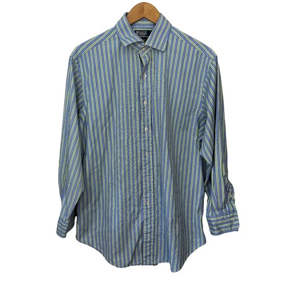 Polo Ralph Lauren Mens Shirt Size 16 1/2 Striped Button Down Blue Chest‎ Pocket - Picture 1 of 6
